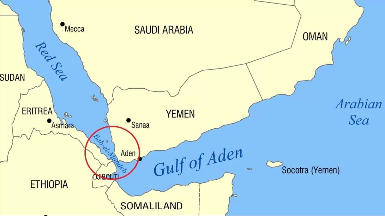 Map highlighting the strategic Bab el-Mandeb Strait