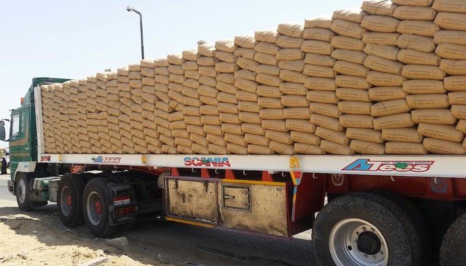 A truck with cannabis stashed in cement bags parked outside a police station in Egypt