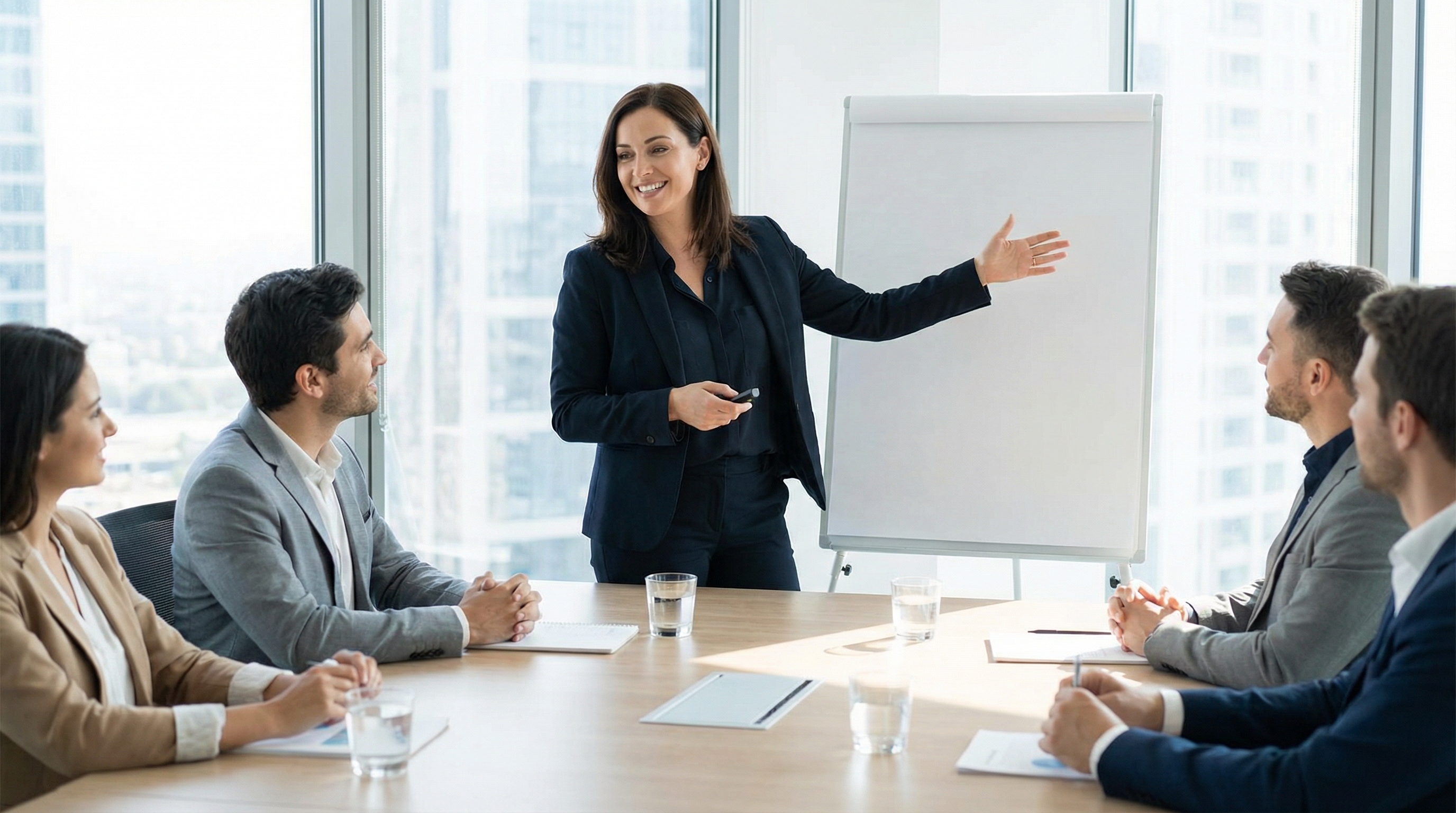 Fresh graduate presenting confidently in a professional setting