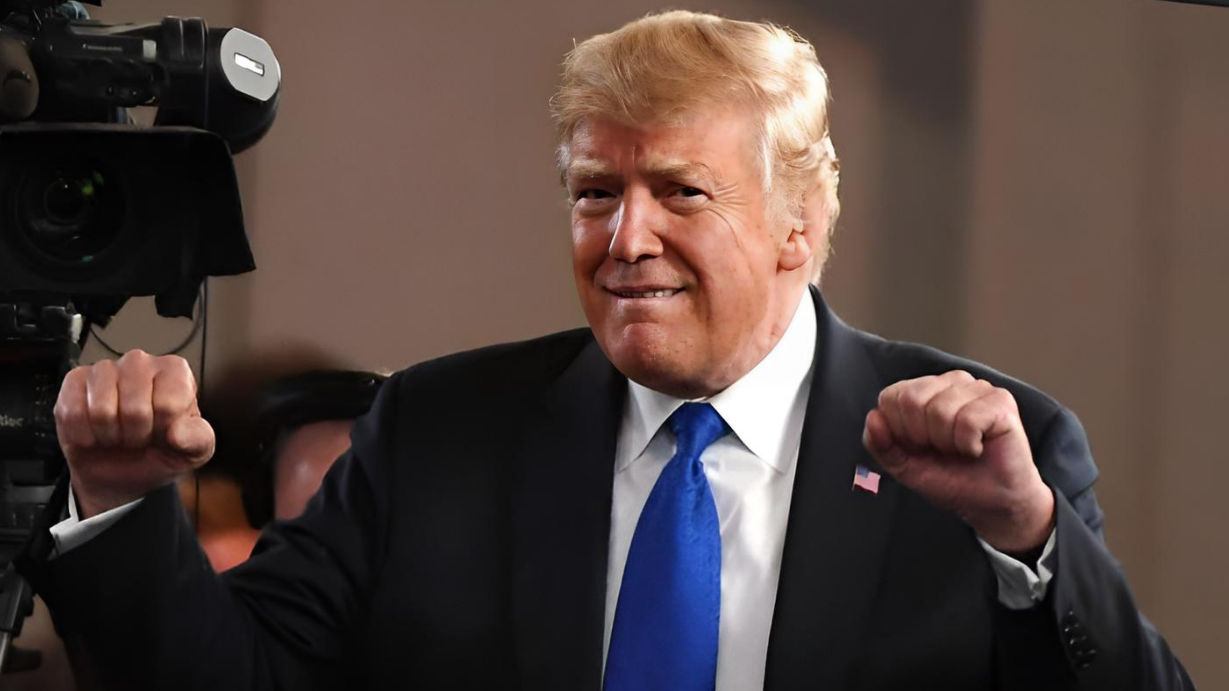 President Donald Trump reacts to crowd after Sean Hannity interview at Las Vegas rally