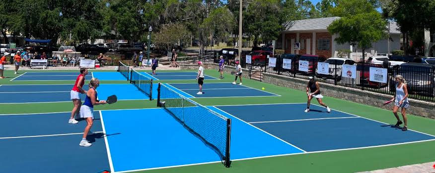 Pickleball players in action
