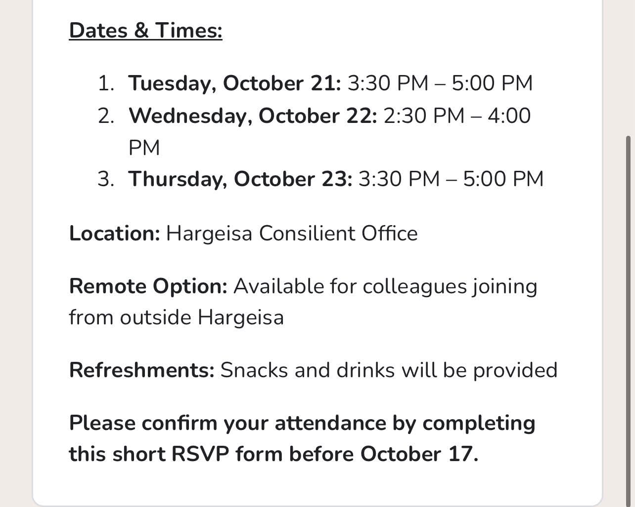 Details of the event agenda showing topics and speakers.