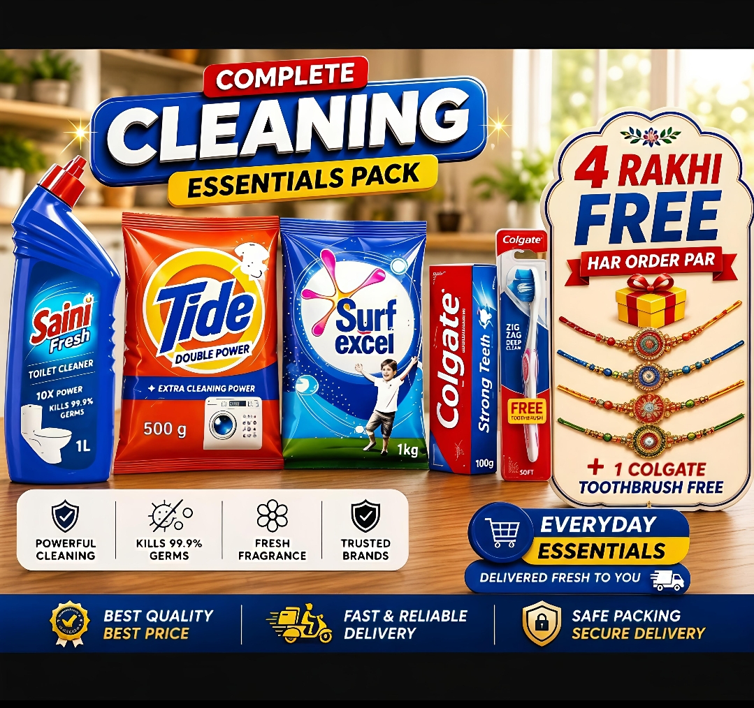 Complete cleaning essential combo -@445 + free 4 rakhi + 1 Colgate tooth brush 🪥