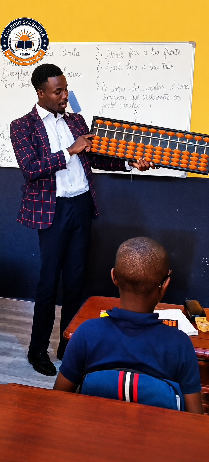 Salsabila teacher demonstrating abacus