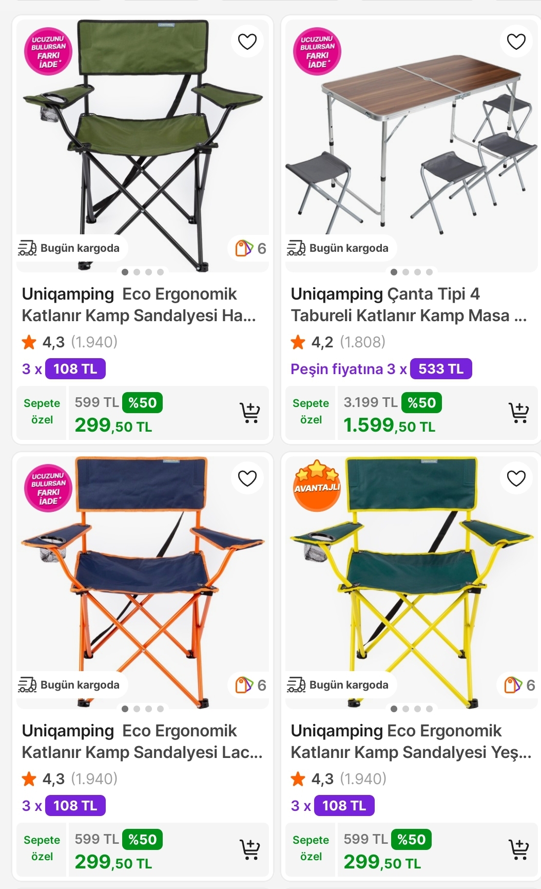Uniqamping Kamp sandalyeleri %50 indirimli