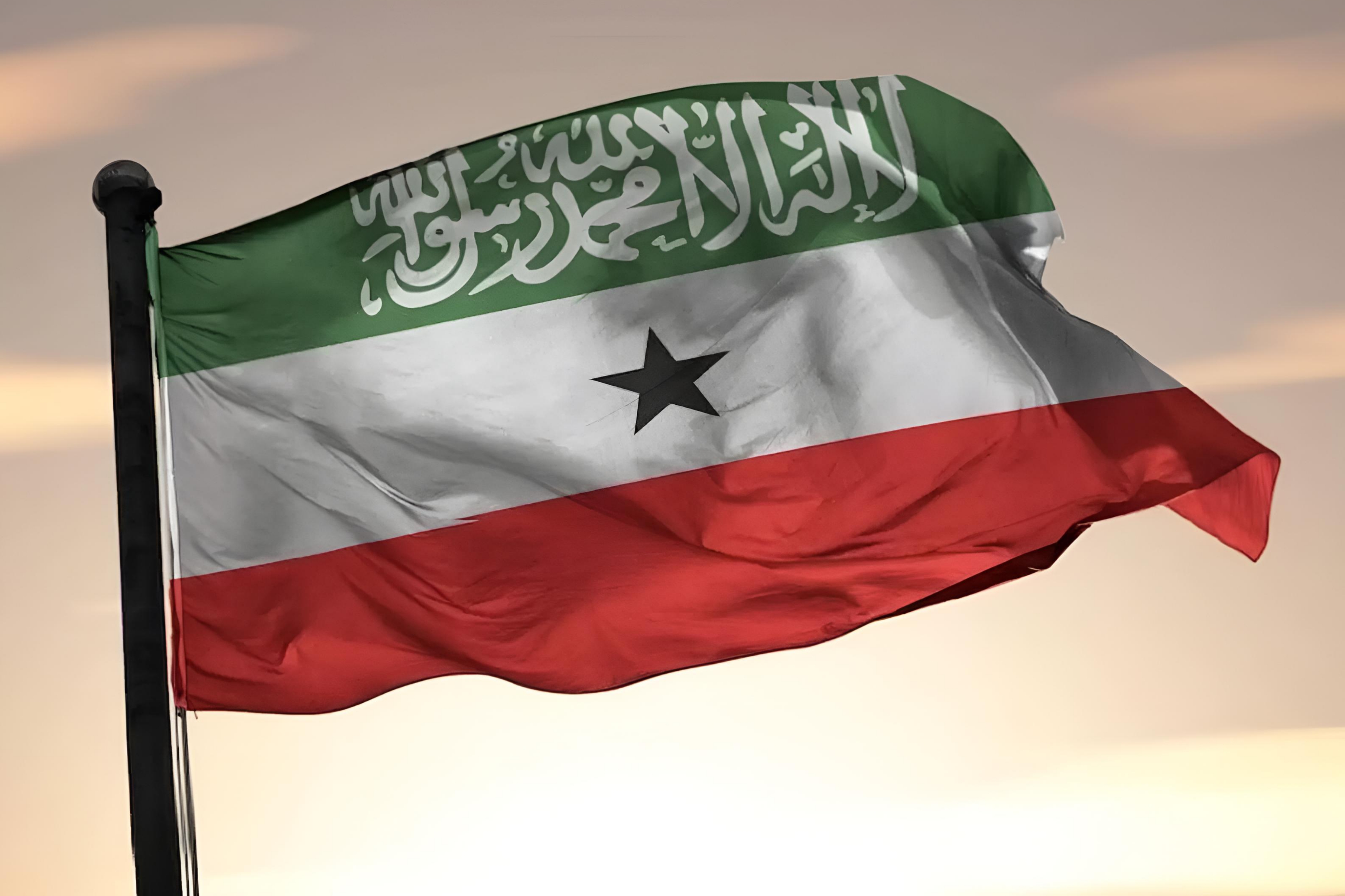 Somaliland national flag flying above streets of Hargeisa