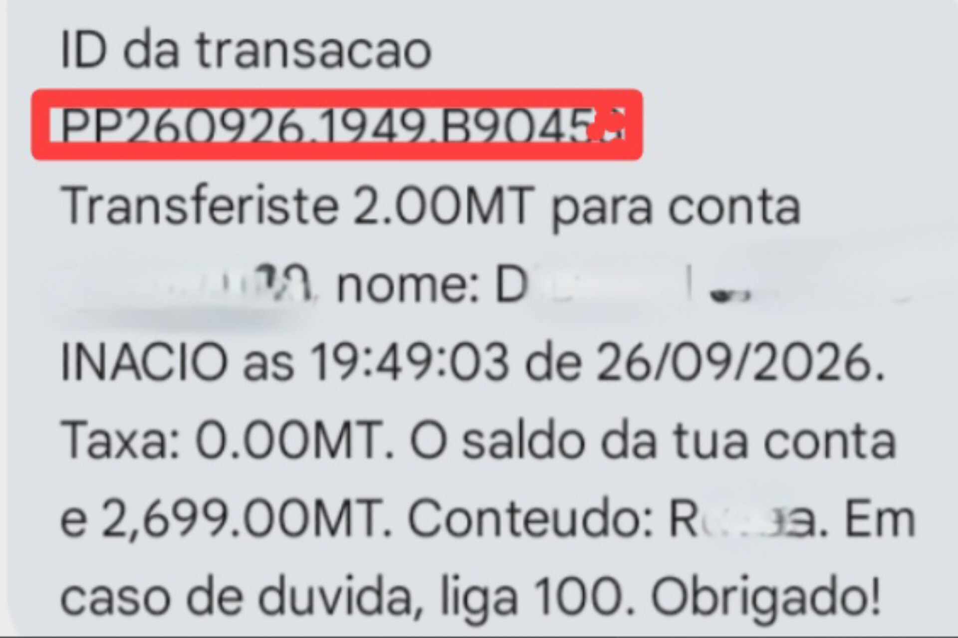 Exemplo de onde copiar o ID da transacção