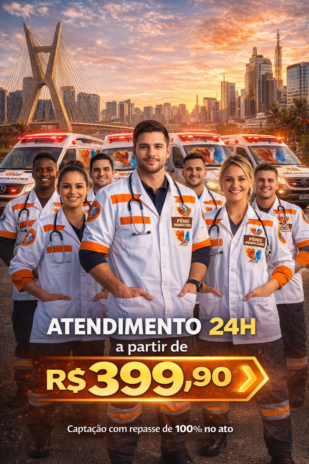 Equipe Fênix Remoções ajudando paciente