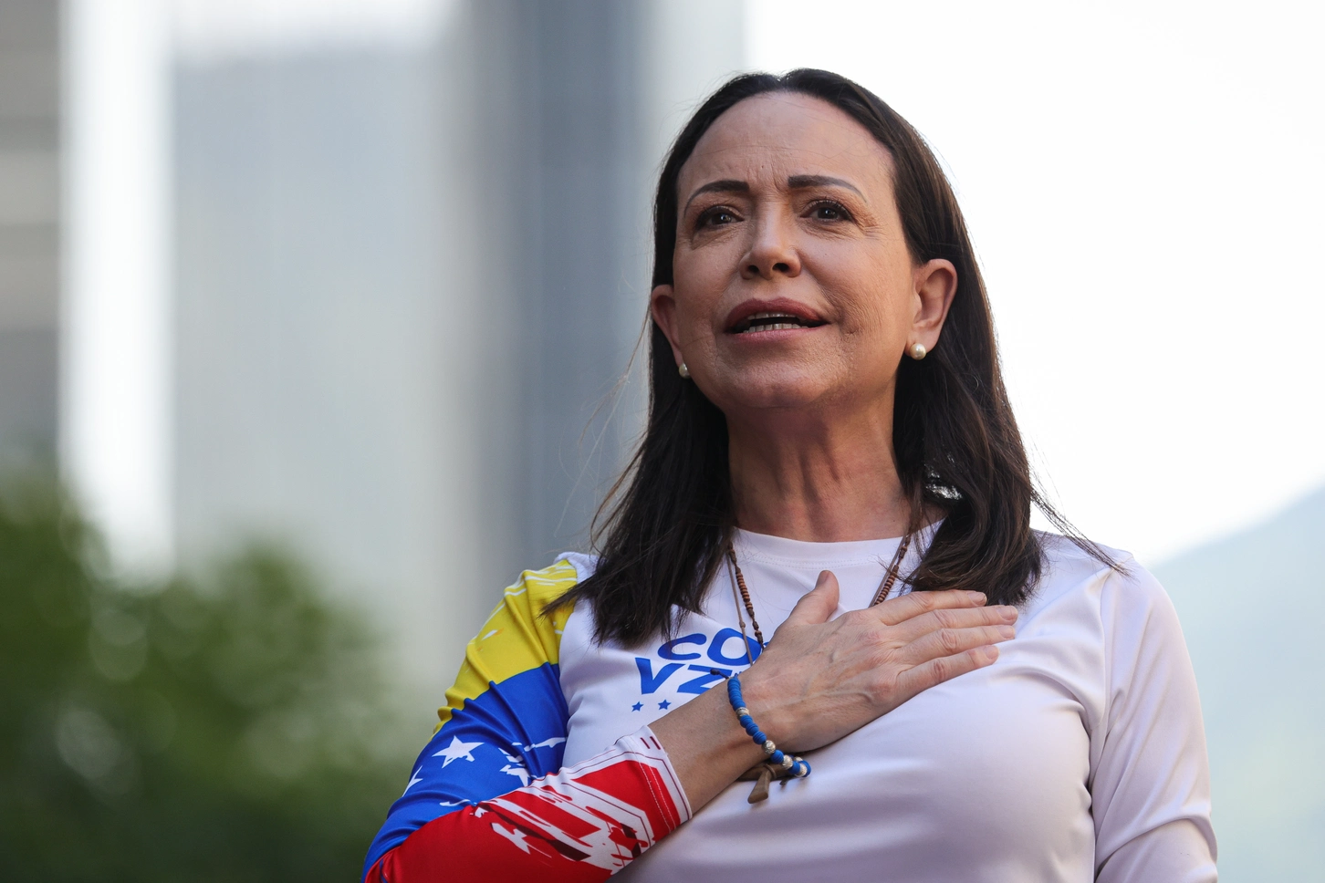 Opposition leader Maria Corina Machado during an anti-government protest on Jan. 9, 2025 in Caracas, Venezuela.