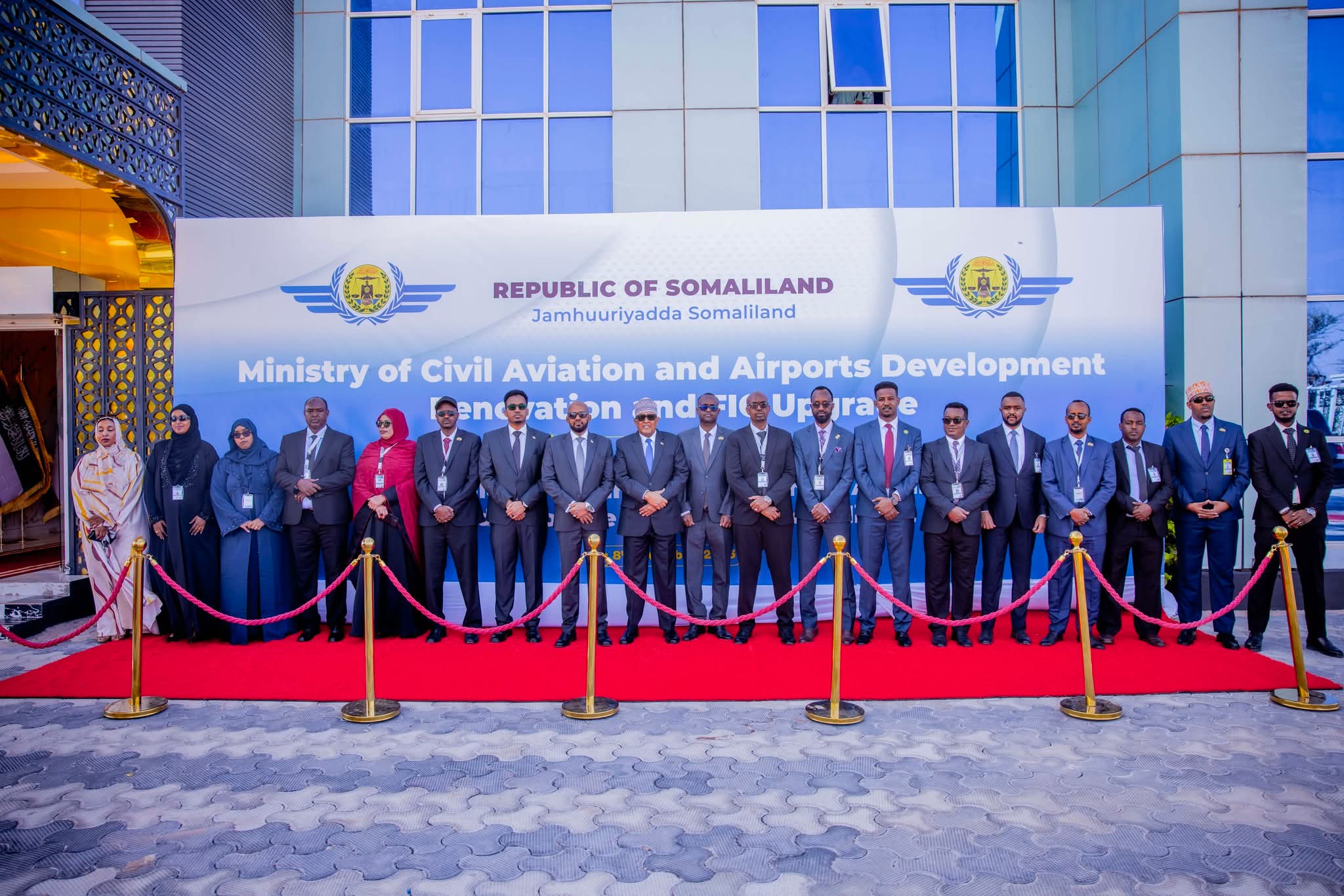 Officials from Somaliland's Ministry of Civil Aviation at the inauguration of new facilities at Egal International Airport.
