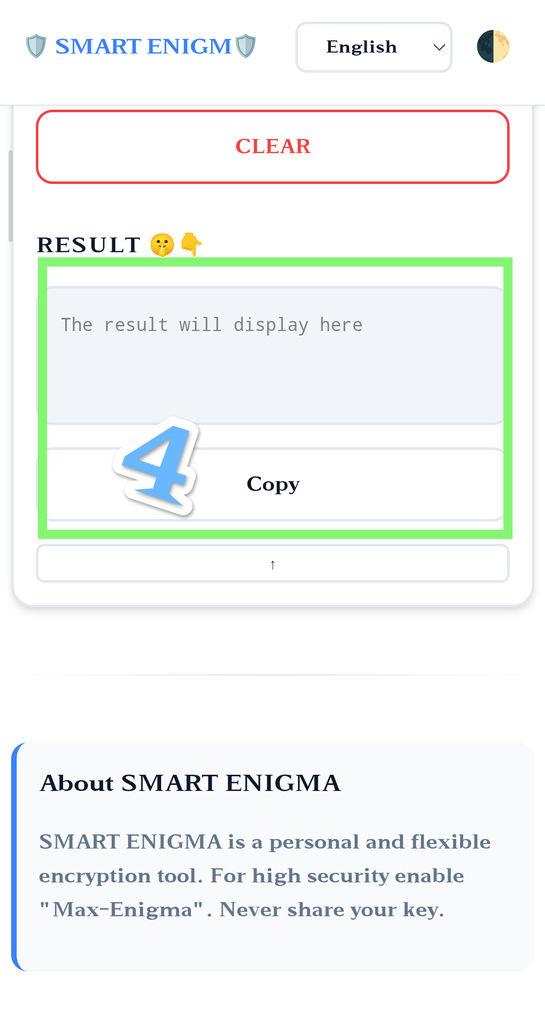 Résultat du chiffrement dans Smart Enigma avec message crypté