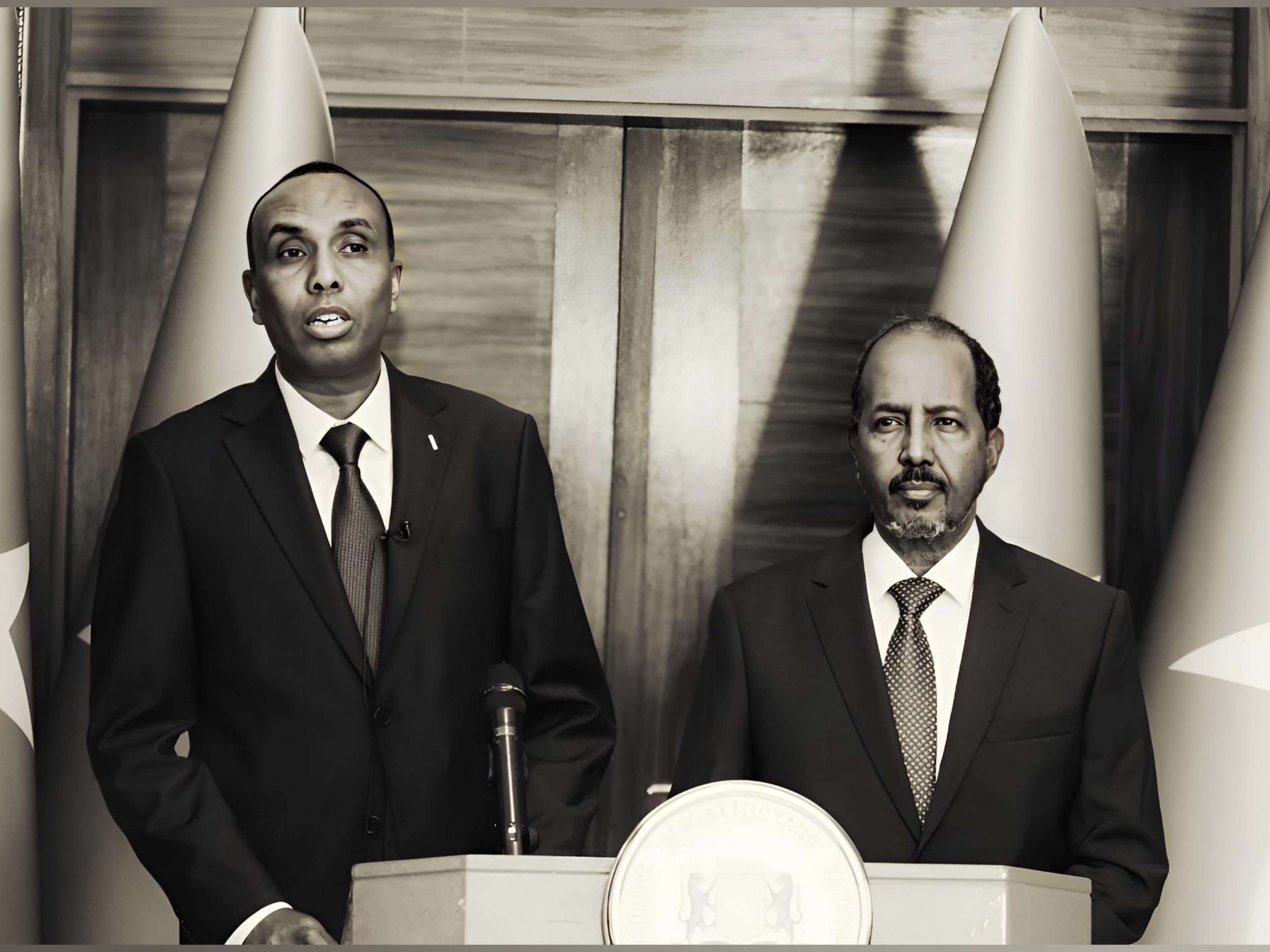 President Hassan Sheikh Mohamud and Prime Minister Hamse Abdi Barre during government session in Mogadishu