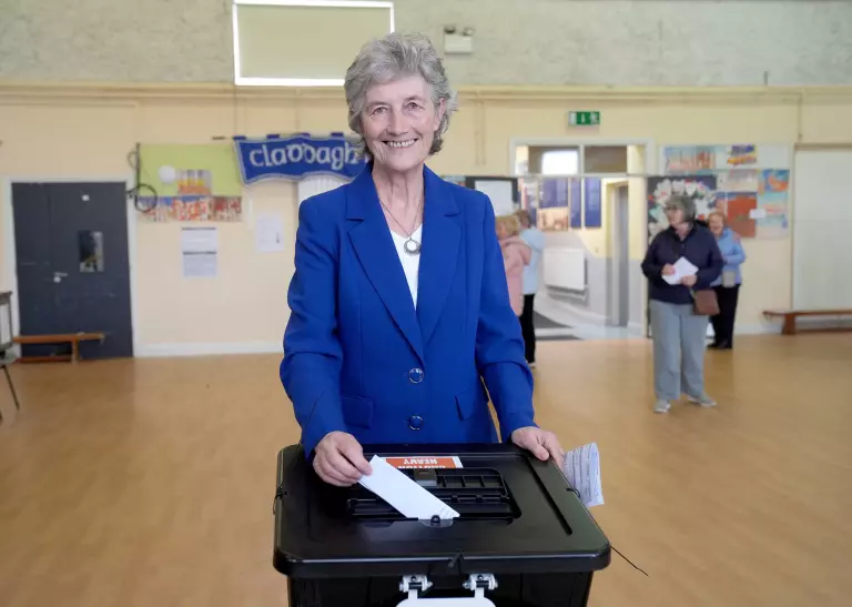 Independent candidate Catherine Connolly casts her ballot in the Irish presidential election.