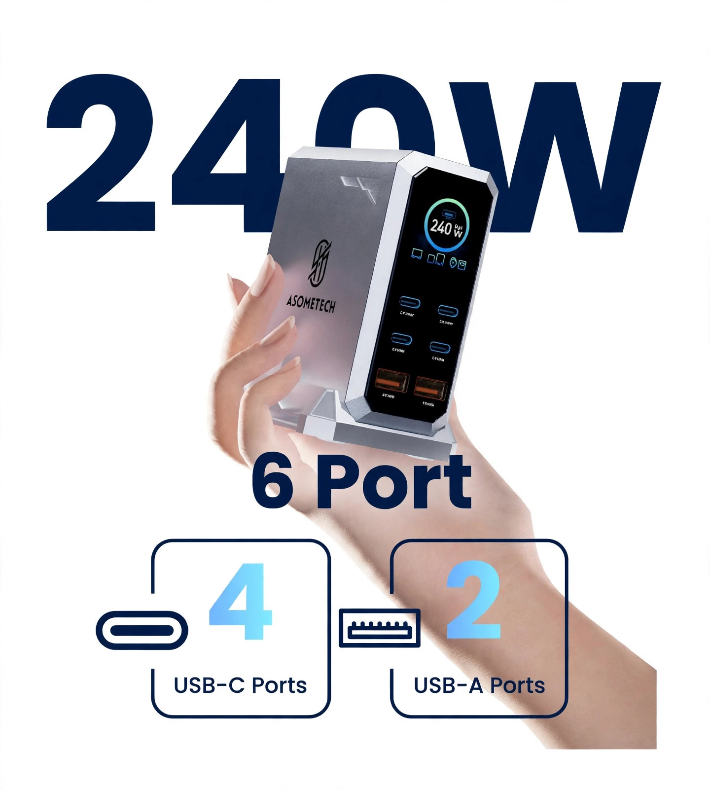 ASOMETECH 240W 6-in-1 GaN Charging Station