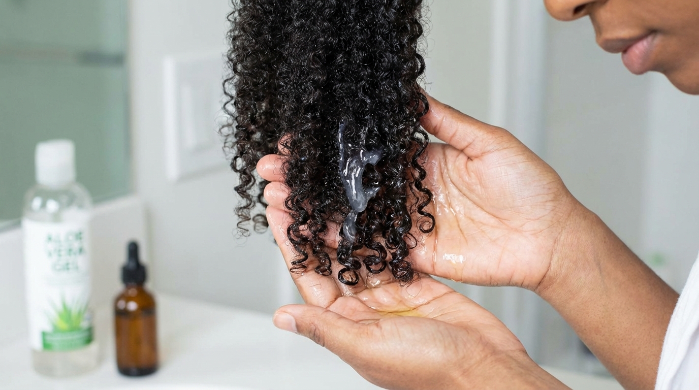 Natural hair with aloe vera and light oils for low porosity